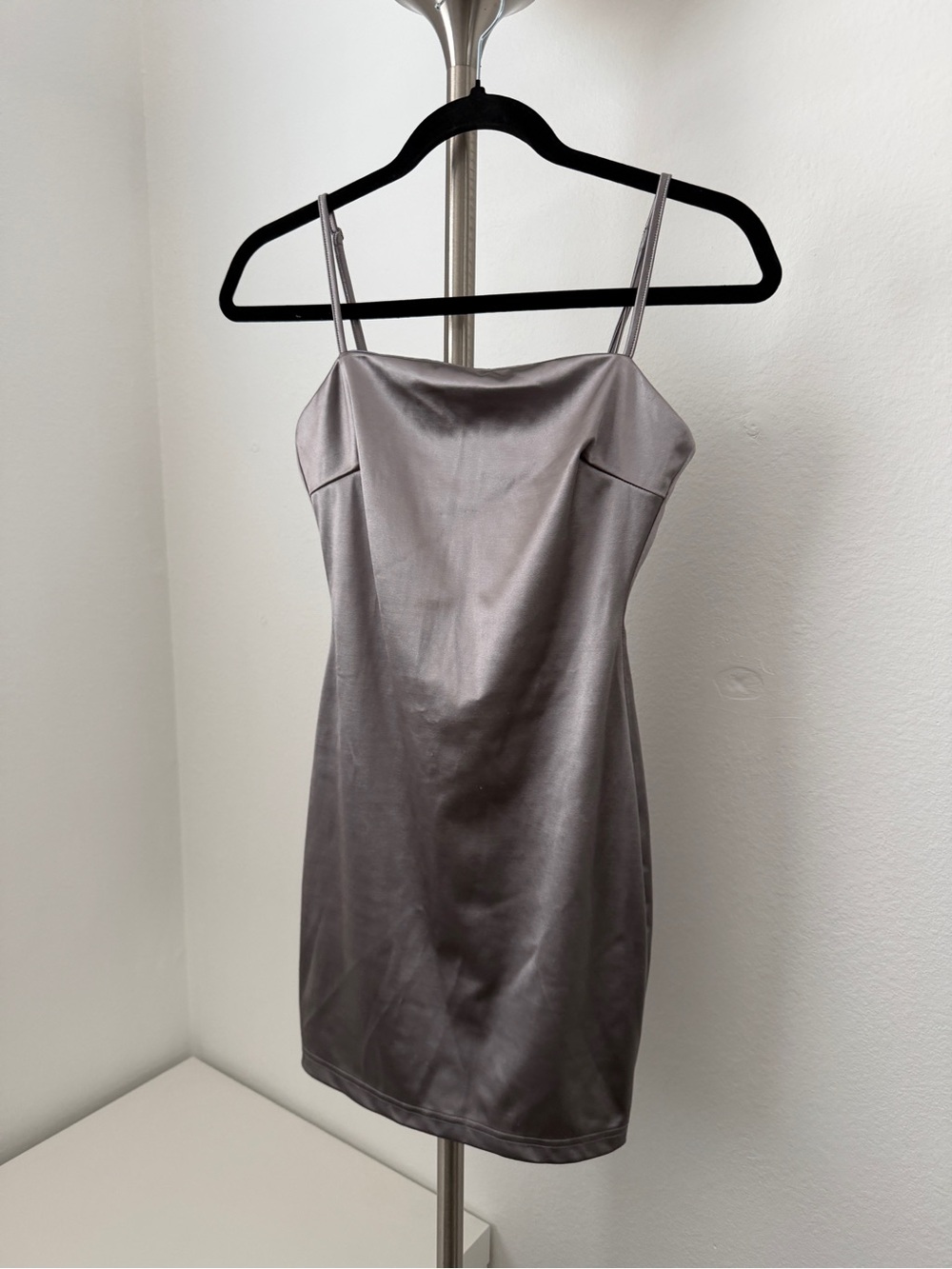 All in Favor Silver Satin Slip Mini Dress